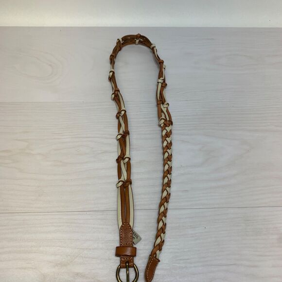 Fossil Womens Braided Leather Belt Two Tone Brown Beige Size Medium main image 7